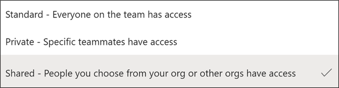Standard vs shared vs private channels in Microsoft Teams