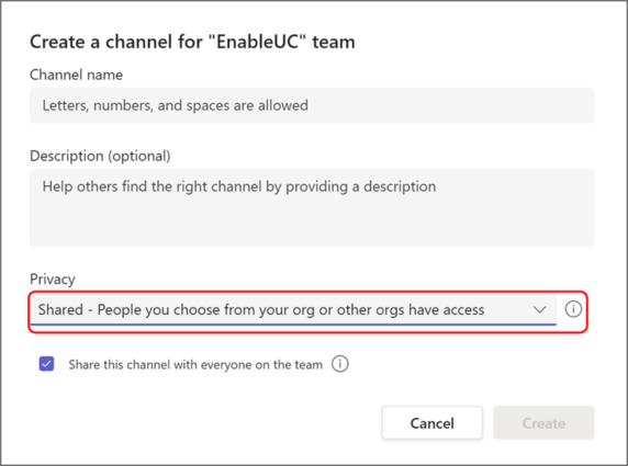 Privacy settings for Microsoft Teams shared channels