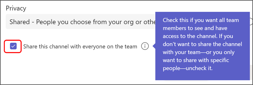 Share Microsoft Teams channel with everyone on the team