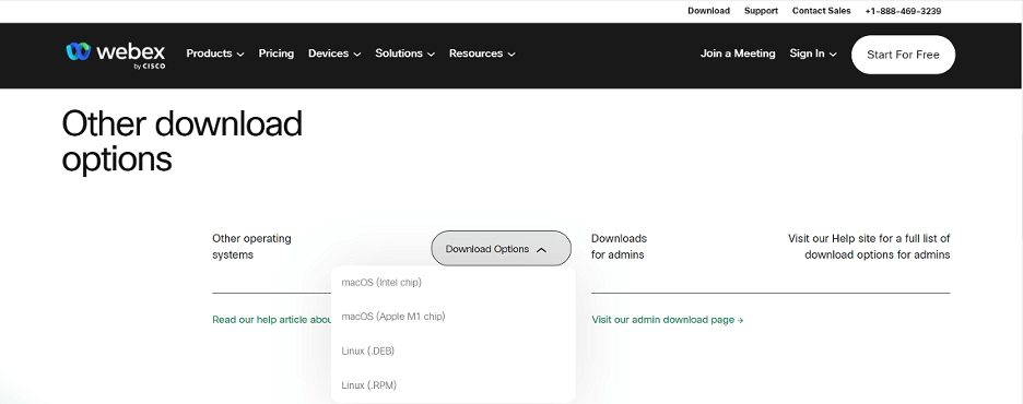 Webex download options