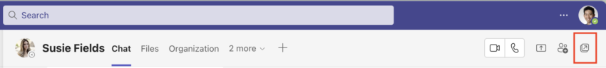 The "pop out" button on Microsoft Teams