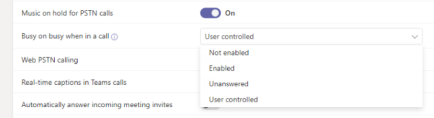 Make busy on busy user controlled in Microsoft Teams