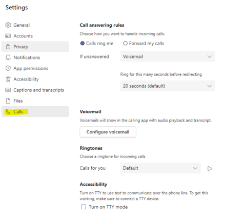 Microsoft Teams calls settings where you'll enable busy on busy