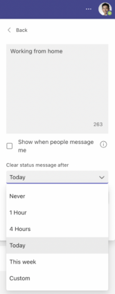Set status duration on Microsoft Teams
