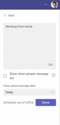 Set status message on Microsoft Teams