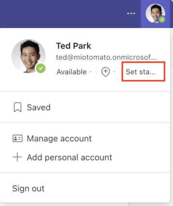 Set a status message on Microsoft Teams