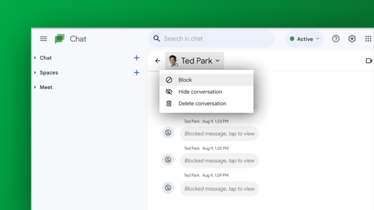 How to block someone on Google Chat.