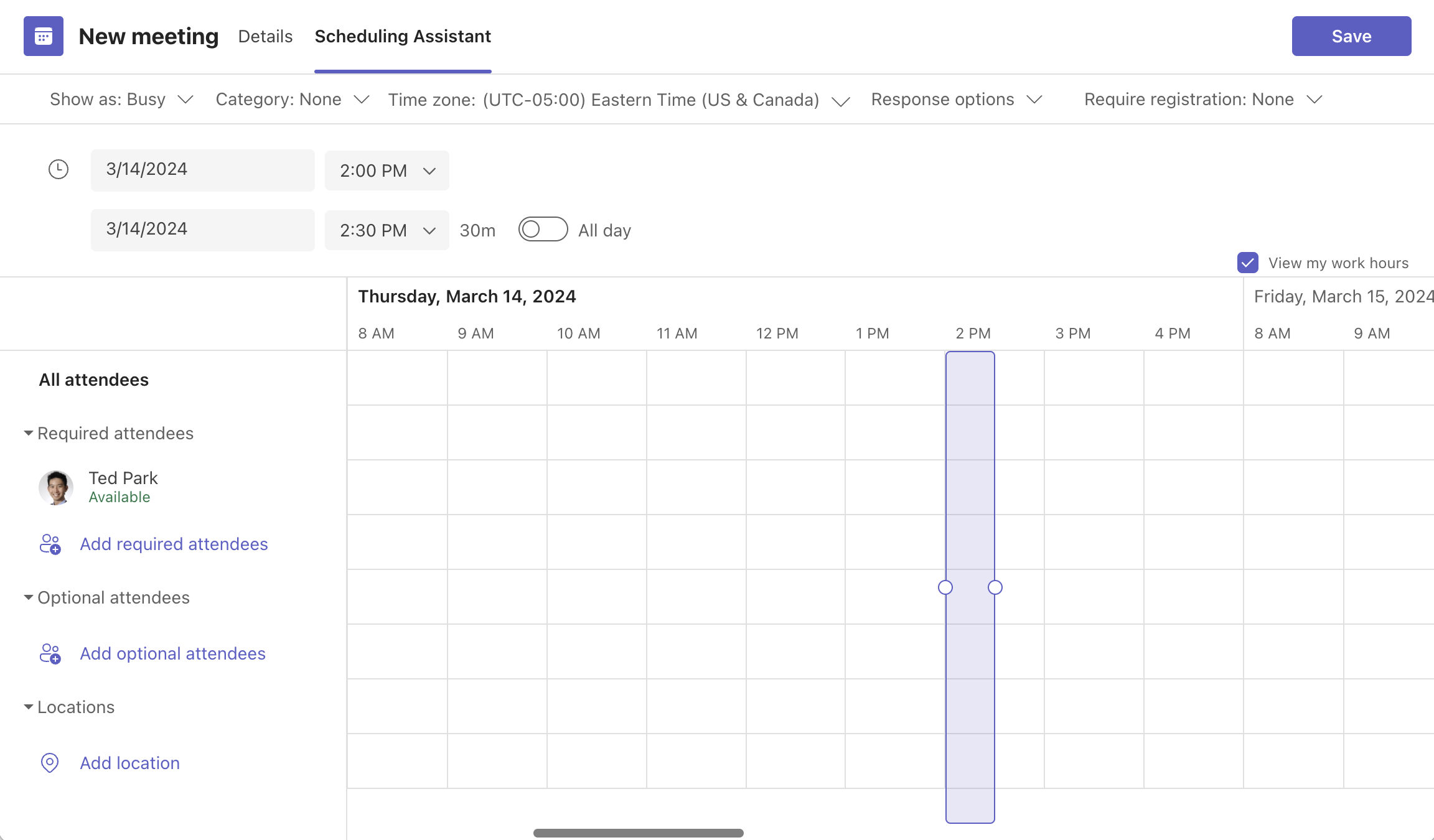 Finding a time that works for all team members with the Microsoft Teams scheduling assistant