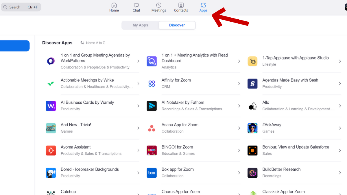 The "Apps" screen with an arrow pointing at "Apps" at the top.