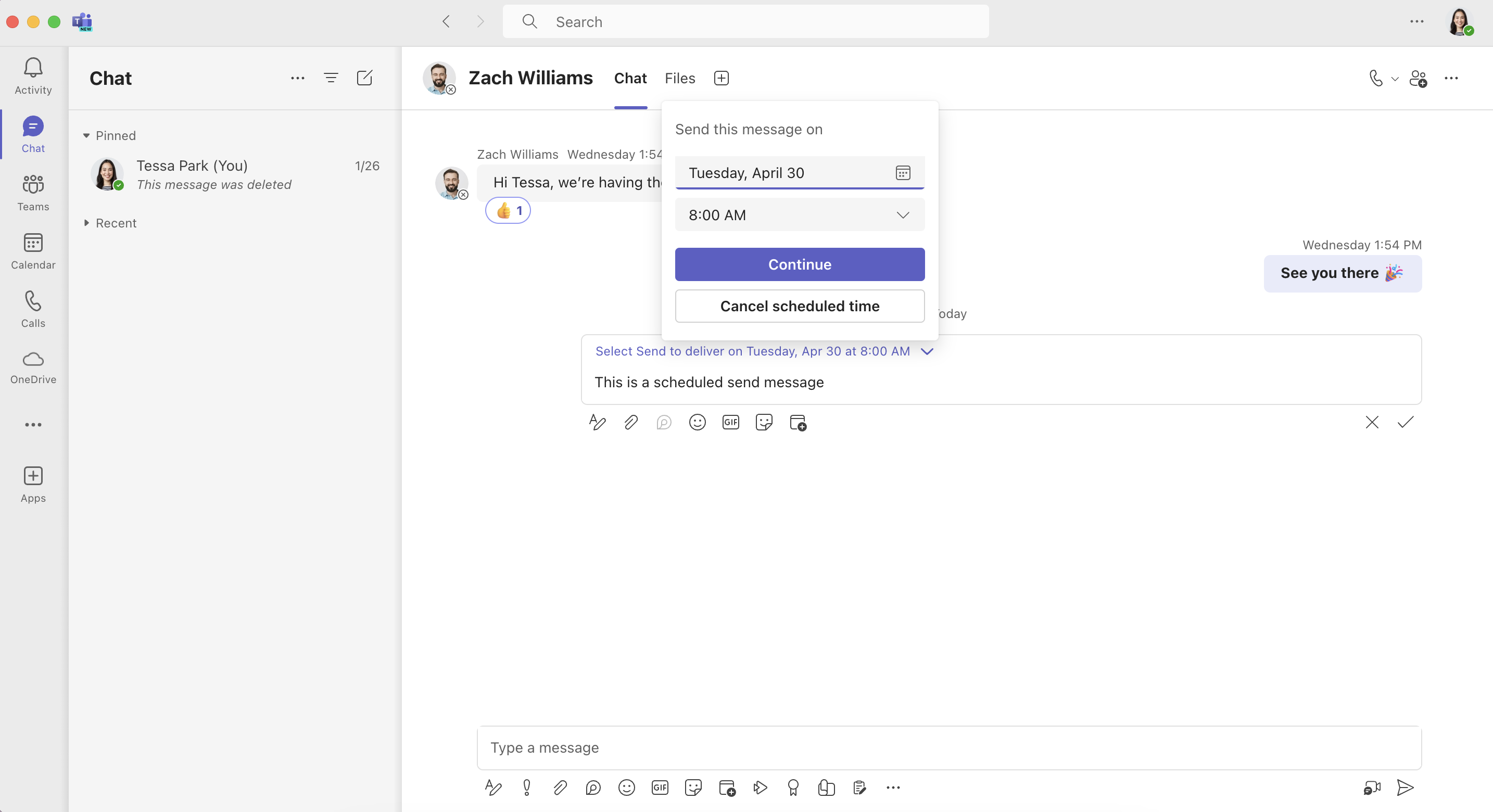 Rescheduling a scheduled send message on Microsoft Teams
