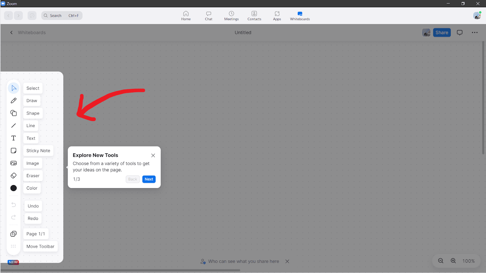 A red arrow pointing at the toolbar on the left side of the screen