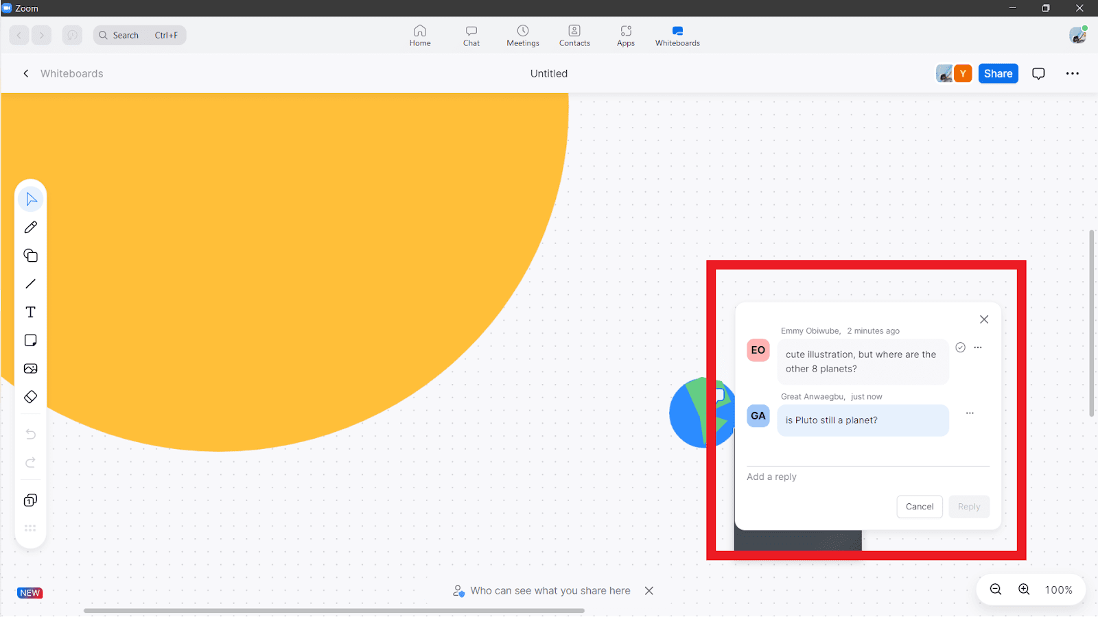 An illustration of the comment feature