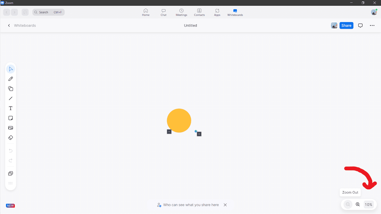 A demonstration of zooming out on Zoom Whiteboard