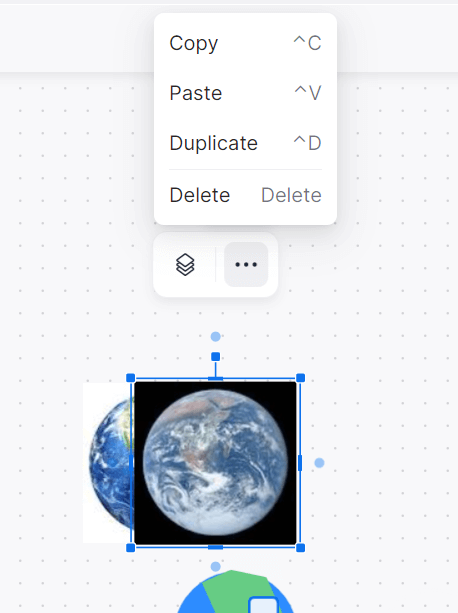 A dropdown menu of an image that includes, "Copy," "Paste," "Duplicate," and "Delete"