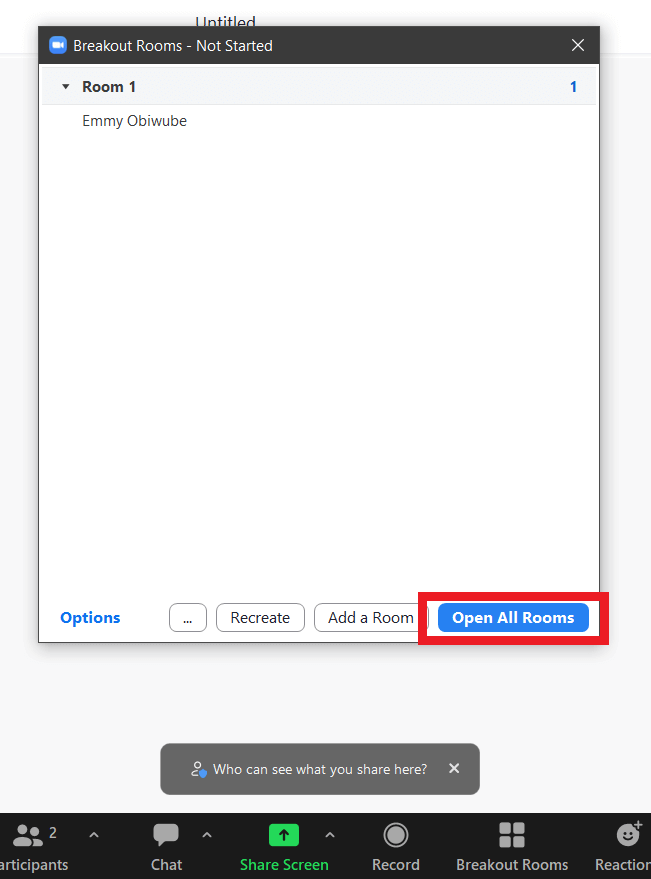 A red box highlighting the "Open All Rooms" button