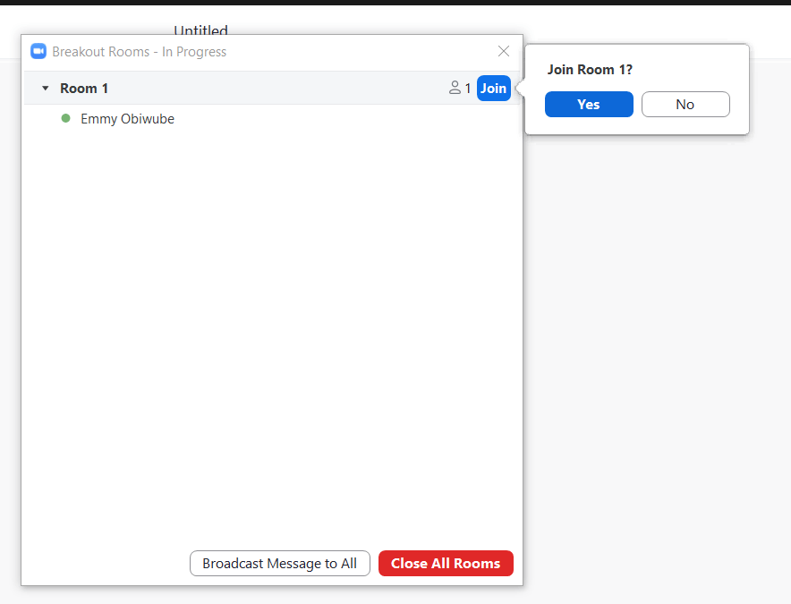 A pop-up that shows the option to join a breakout room