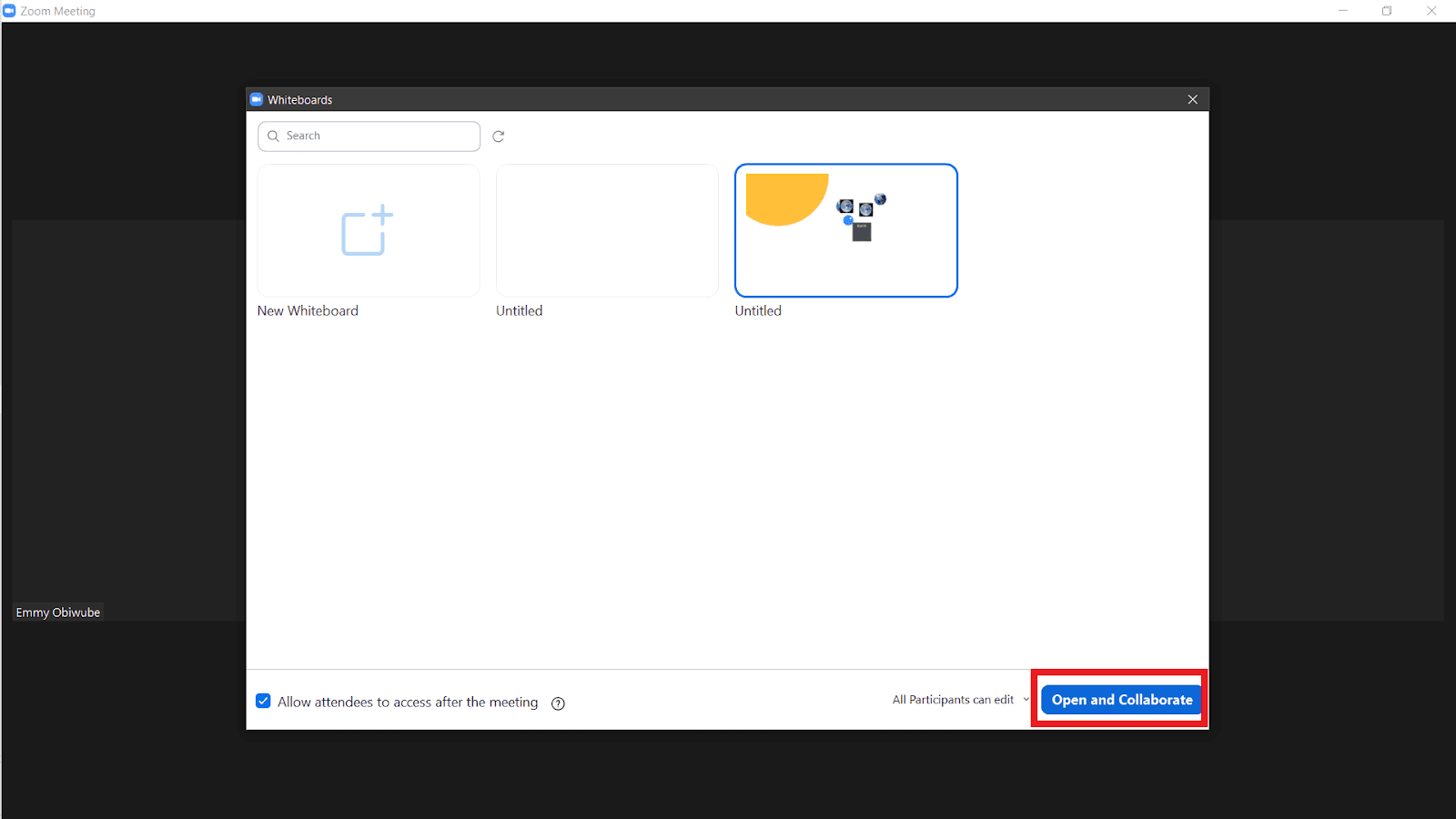 A red box highlighting the "Open and Collaborate" button