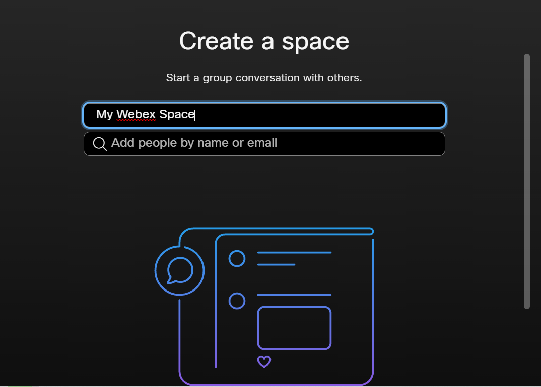 The "Create a space" interface on Webex