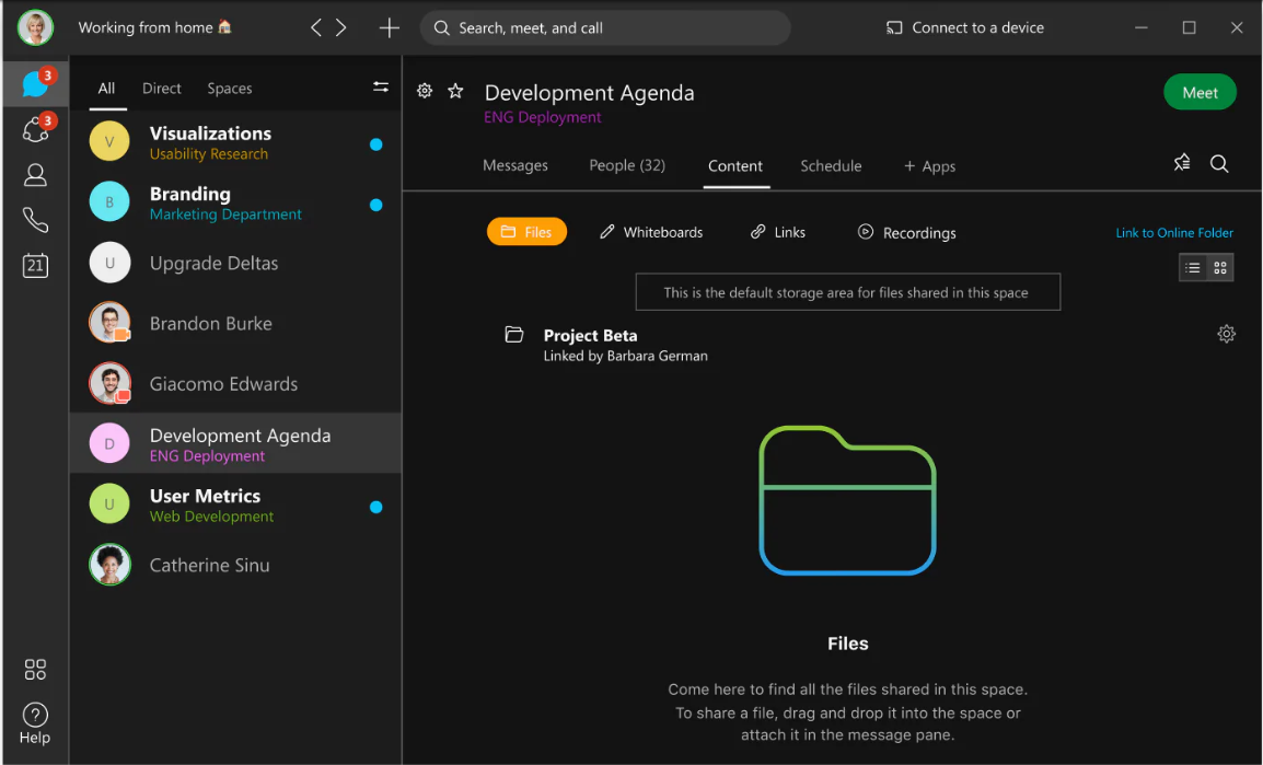 An example folder on Webex
