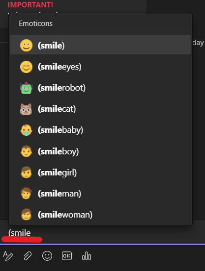 dropdown menu of emojis
