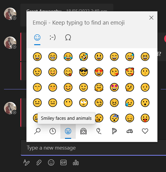 pop up menu of emojis