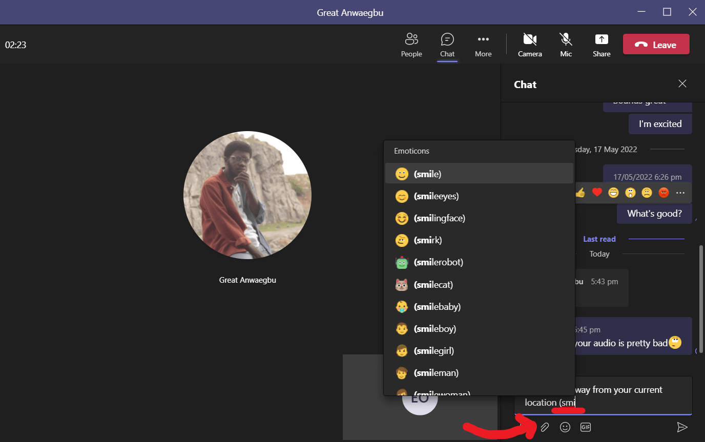 dropdown menu of emojis