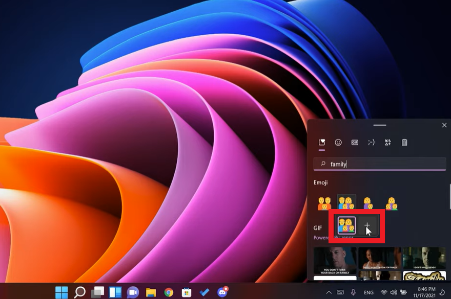 panel of emojis on Windows