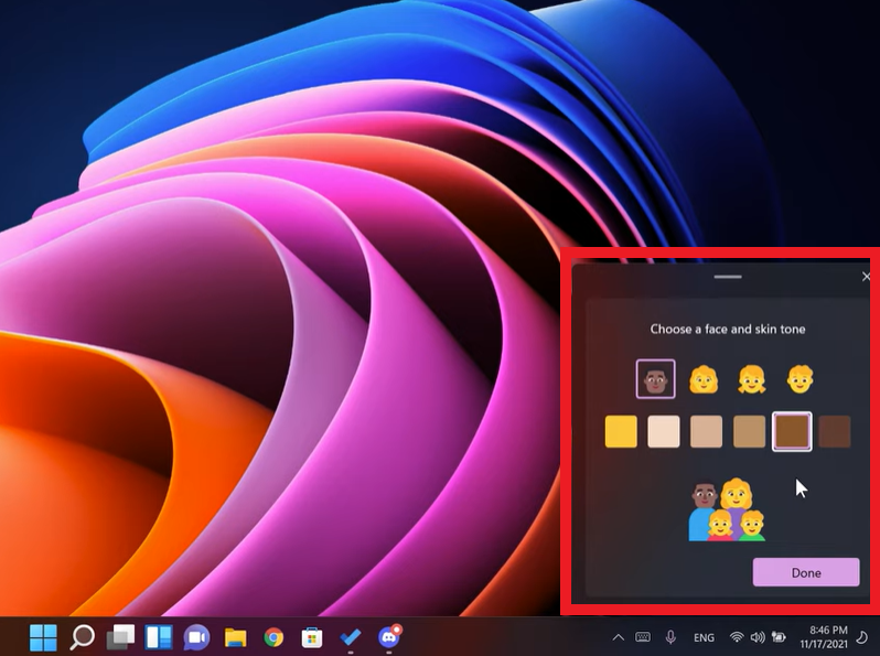 panel of emojis on Windows