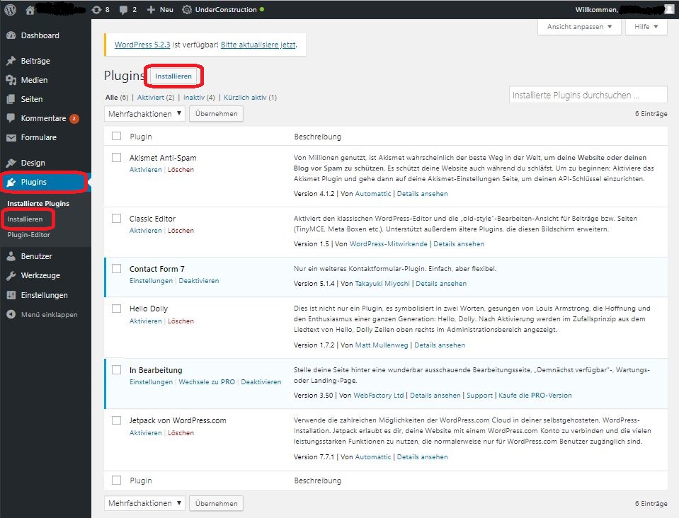 WP Plugin installieren Schritt 2