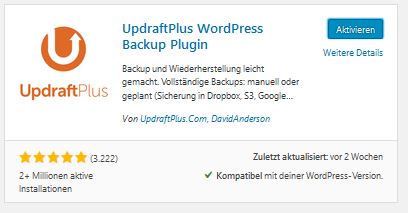 WP Backup Plugin UpdraftPlus installieren