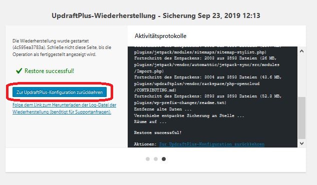 UpdraftPlus Wiederherstellen successful