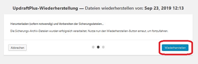 UpdraftPlus Wiederherstellen final