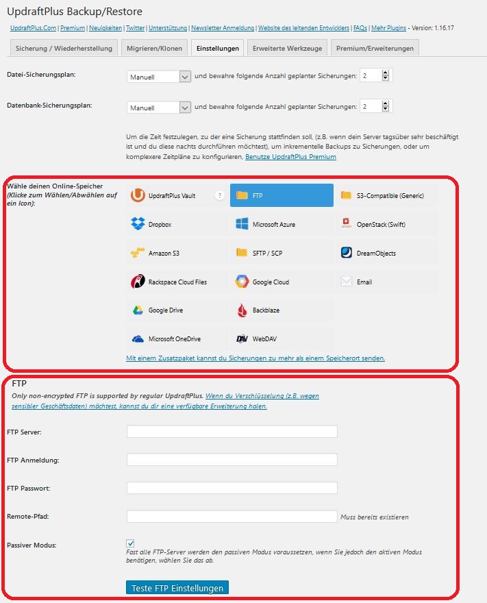 UpdraftPlus automatisches Backup