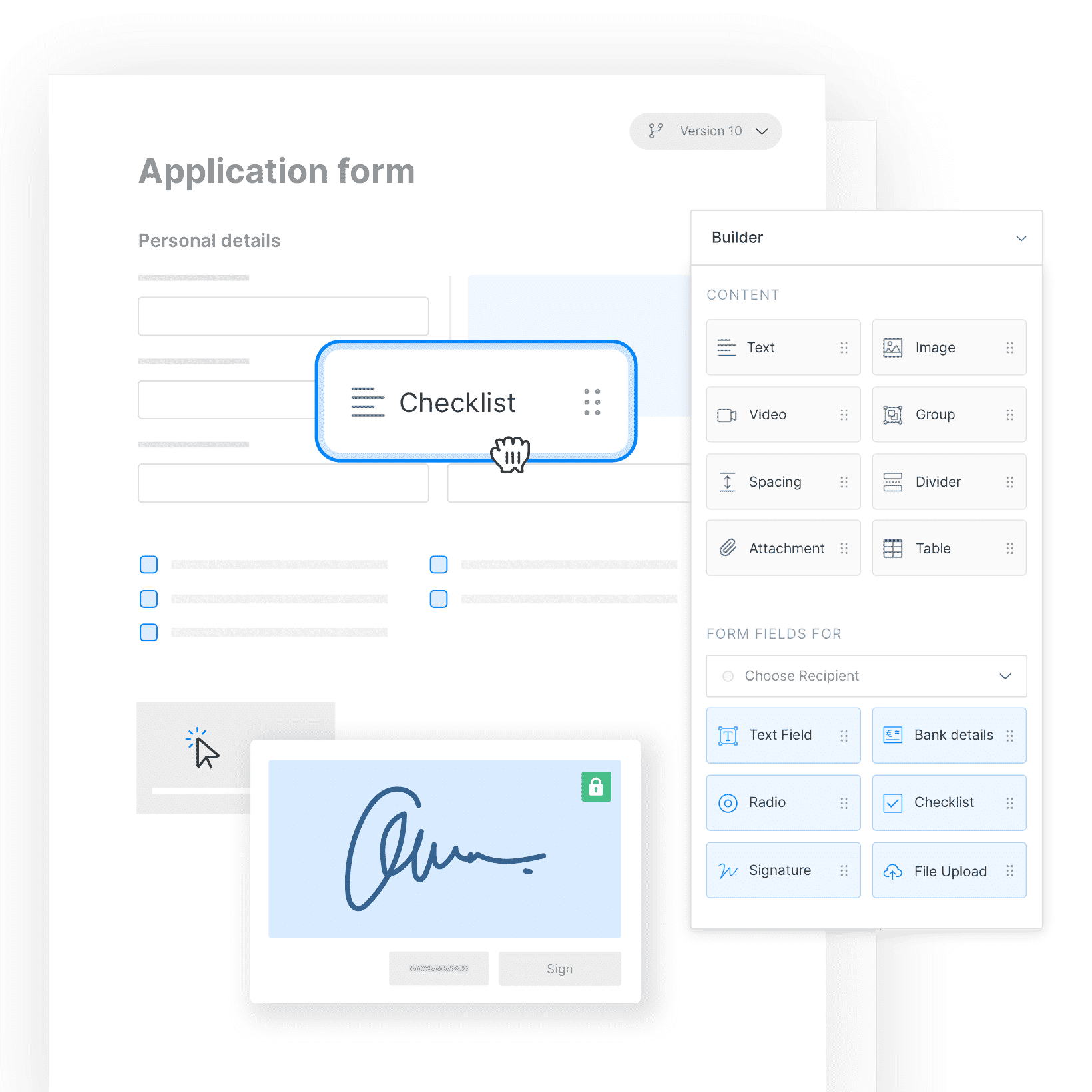 Paperless interface for creating, signing and managing documents, contracts and forms