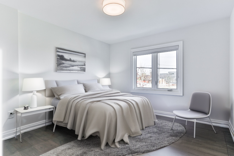 Bedroom in french country style and greybeigesilverwhite color
