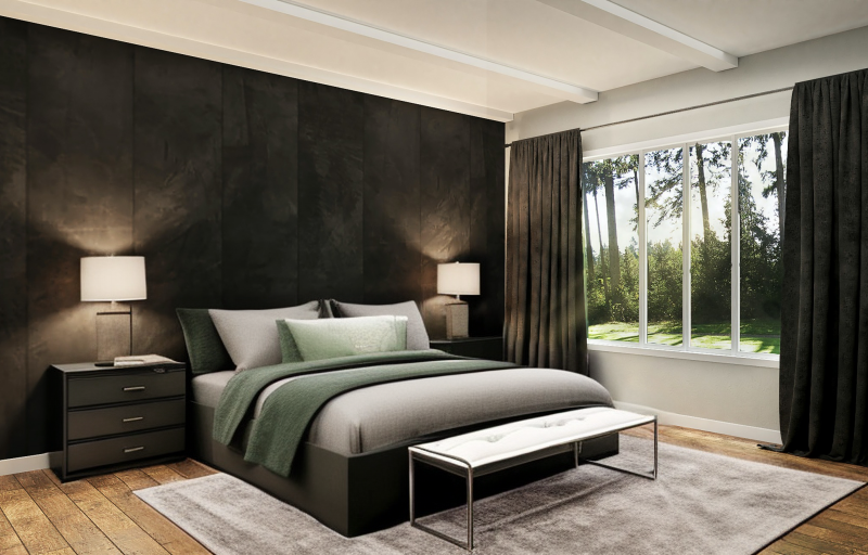 Bedroom in french country style and greywhitedark greysage green color