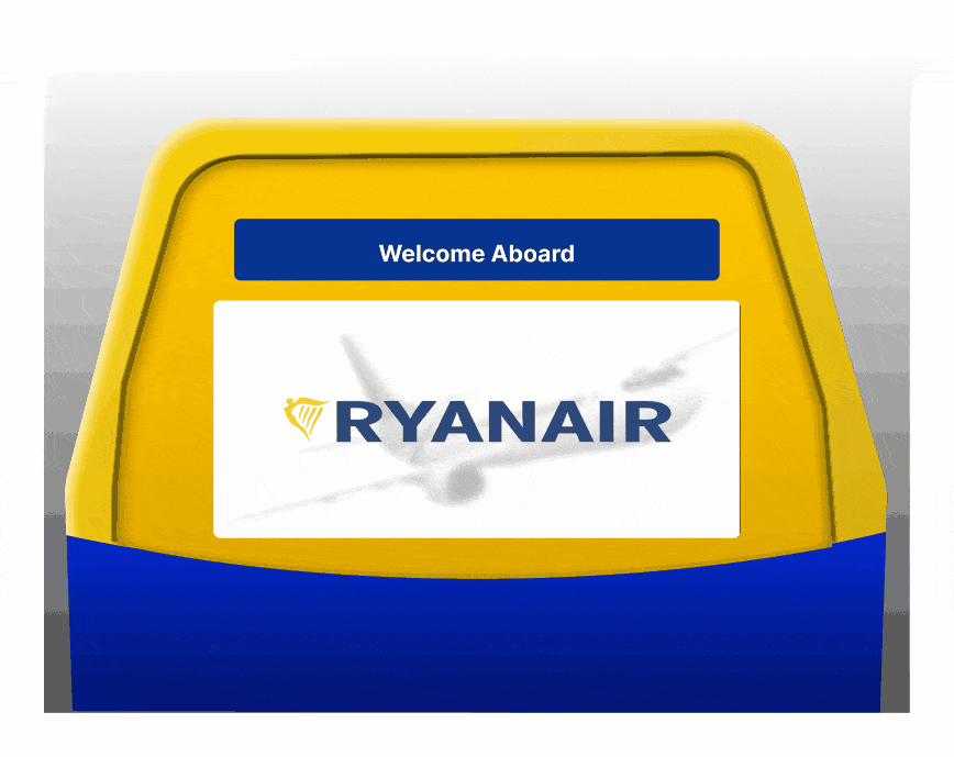 This animation depicts the design process for an airplane entertainment dashboard. It progresses from research data and moodboard inspiration to sketches and wireframes. The final design features three main screens: seat selection with upgrade options, flight information with distance and arrival time, and an entertainment hub offering TV shows, movies, podcasts, and duty-free shopping.