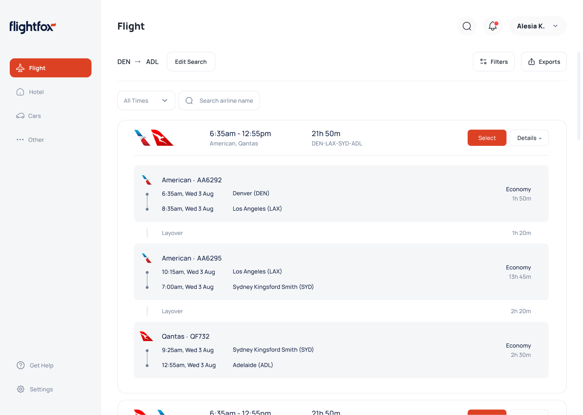 Flightfox dashboard