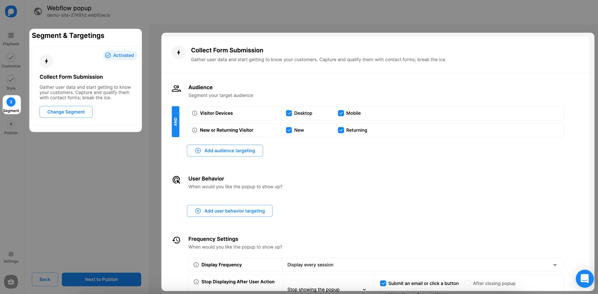 segment and targeting capabilities of Popupsmart