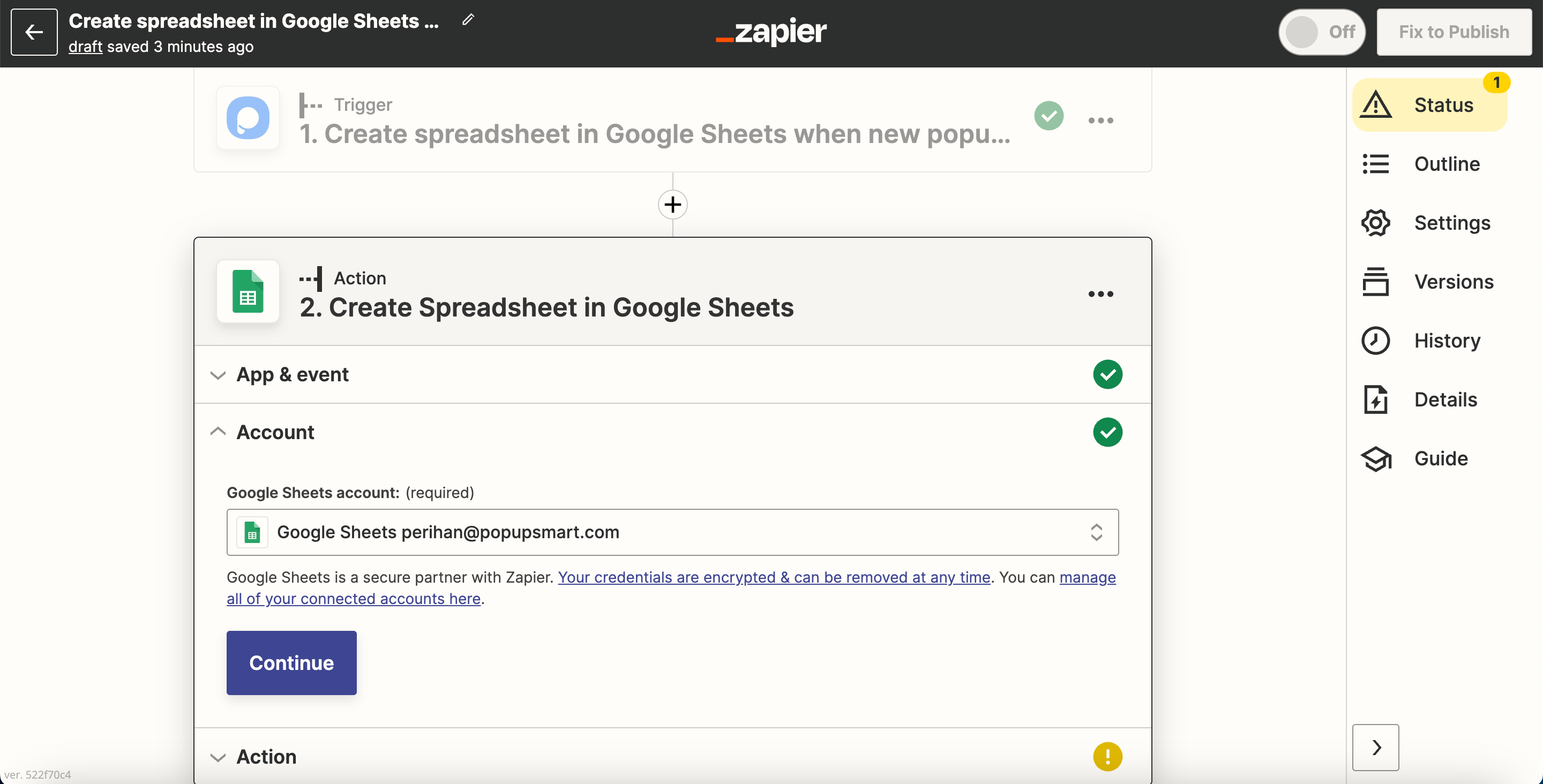 google sheets continue