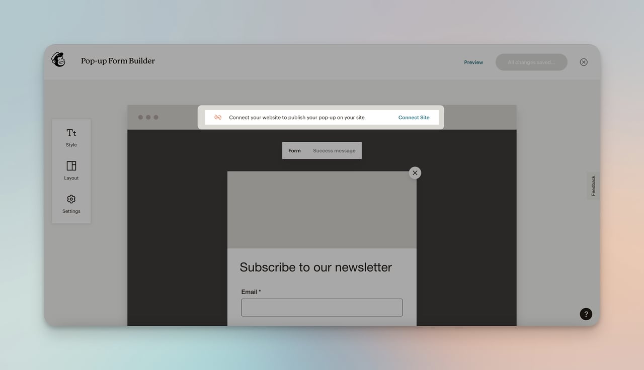 connecting site on MailChimp dashboard