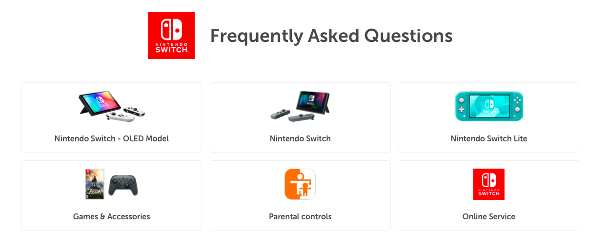 screenshot of Nintendo Switch's FAQ section