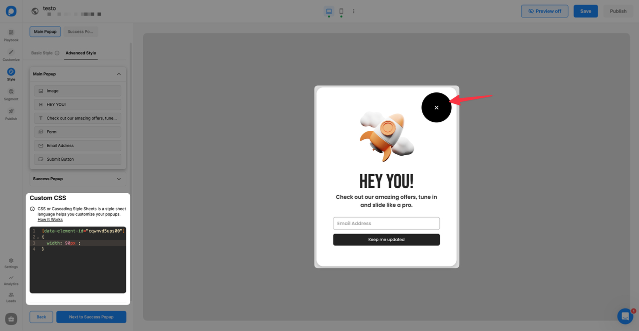 Arranging Close Button Size and Position by Custom CSS