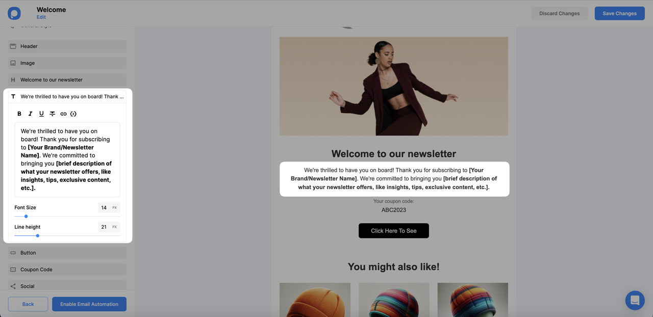 the text of the email content
