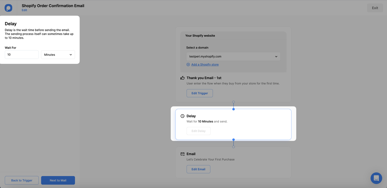 the delay part of Popupsmart email automation workflow