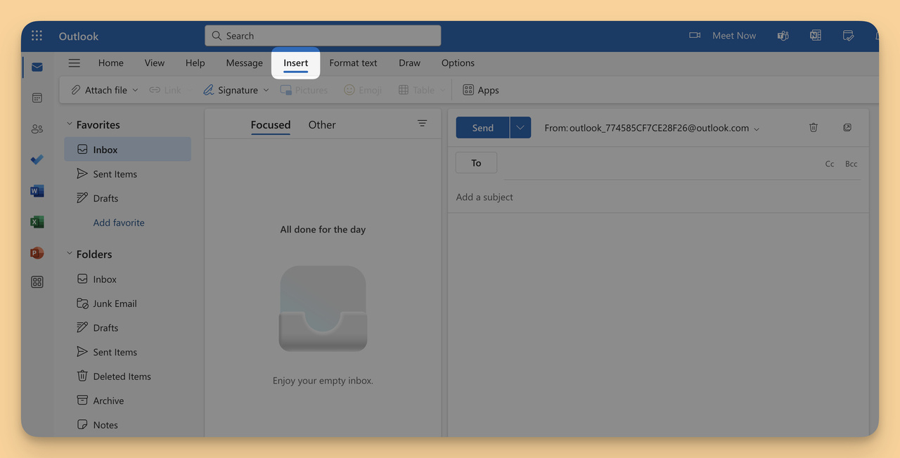 The third step in adding a GIF to the email body in Outlook