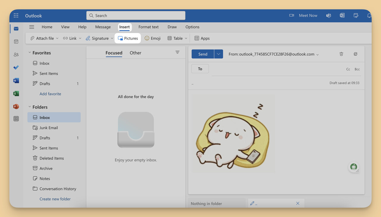 The fourth step in adding a GIF to the email body in Outlook