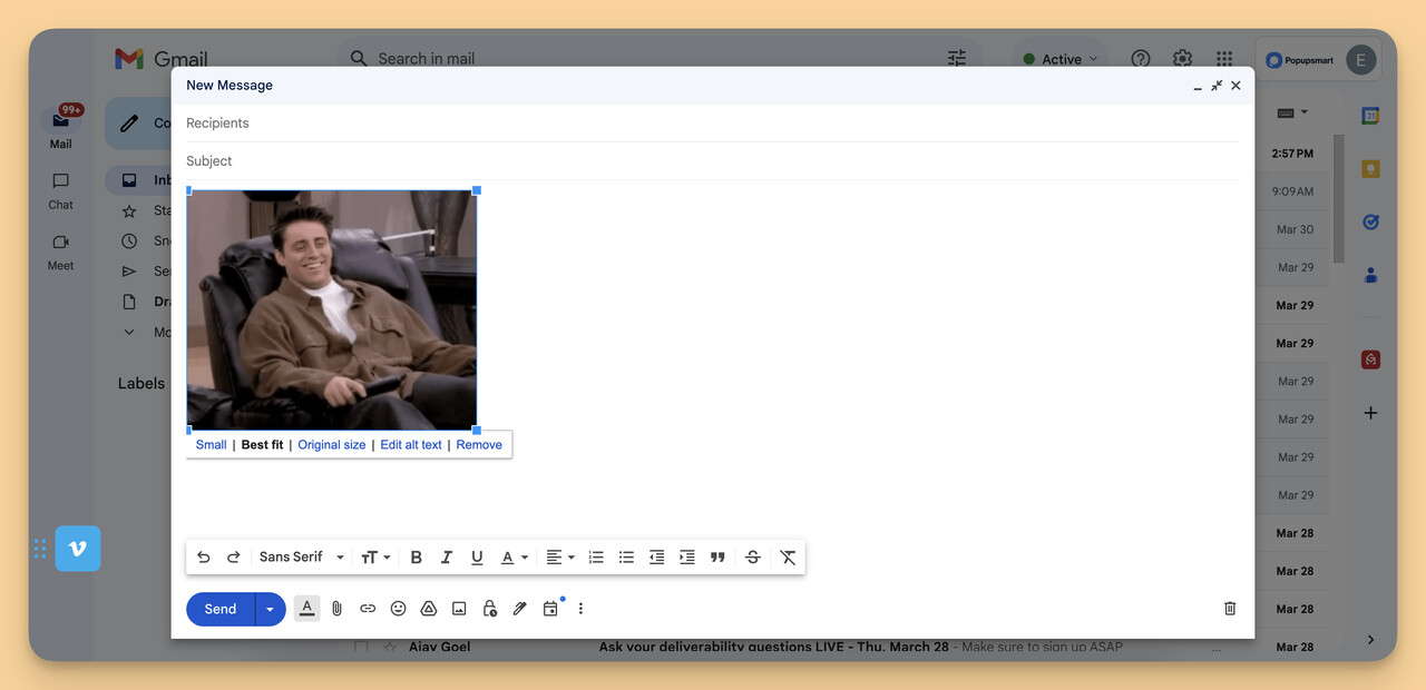 The third step in adding a GIF to the email body in Gmail