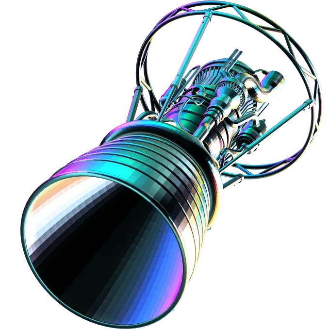 a multicolored image of a rocket thruster on a transparent background