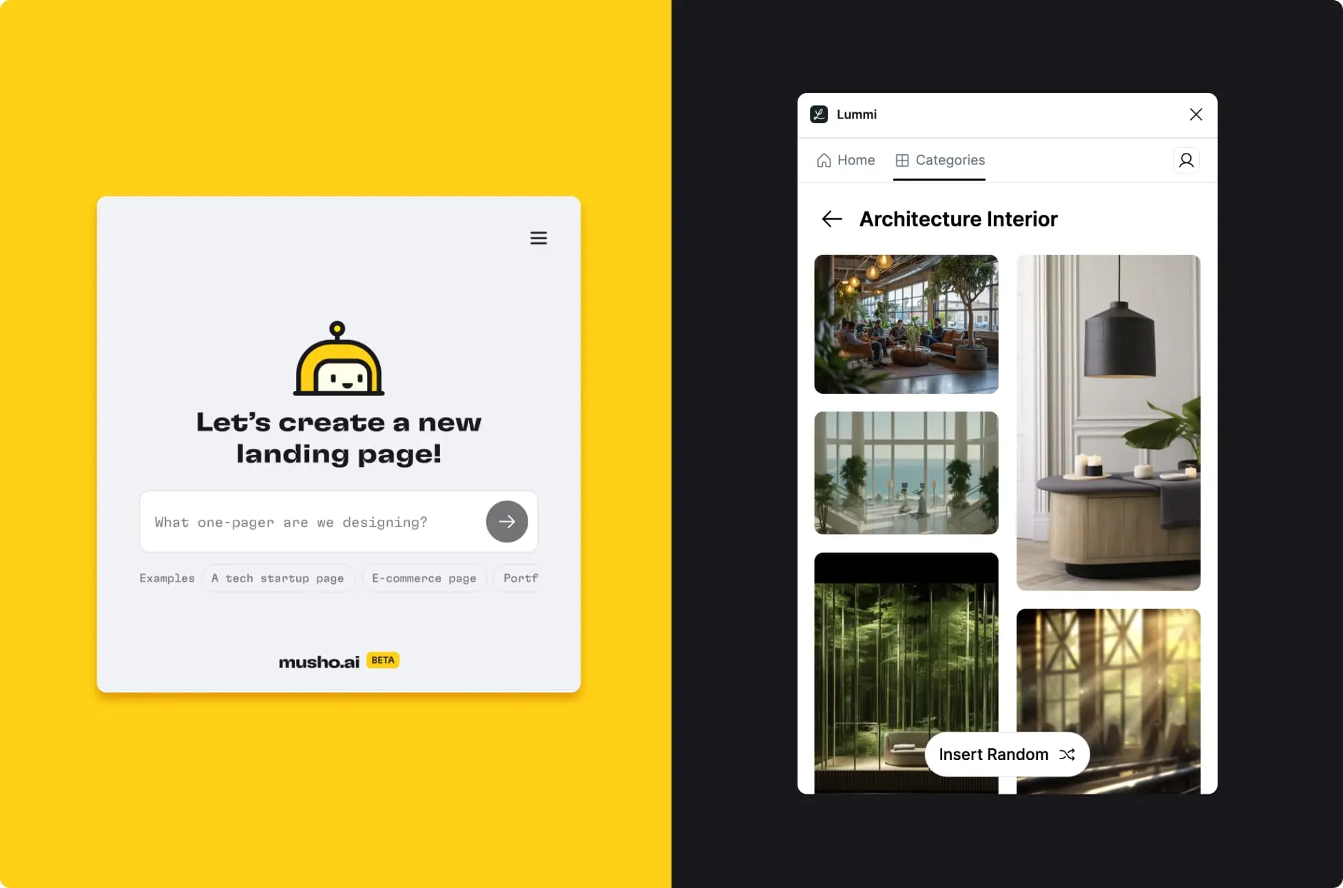 The Musho landing page generator prompt and Lummi Ui